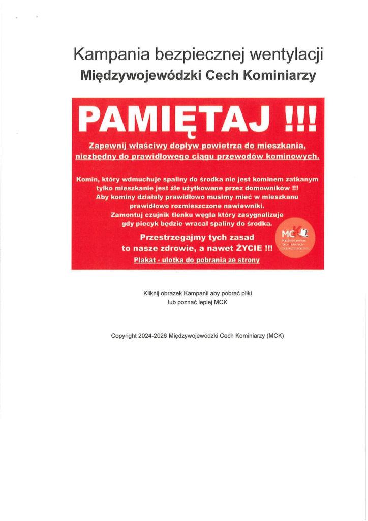 Kampania bezpiecznej wentylacji Miedzywojewodzki Cech Kominiarzy