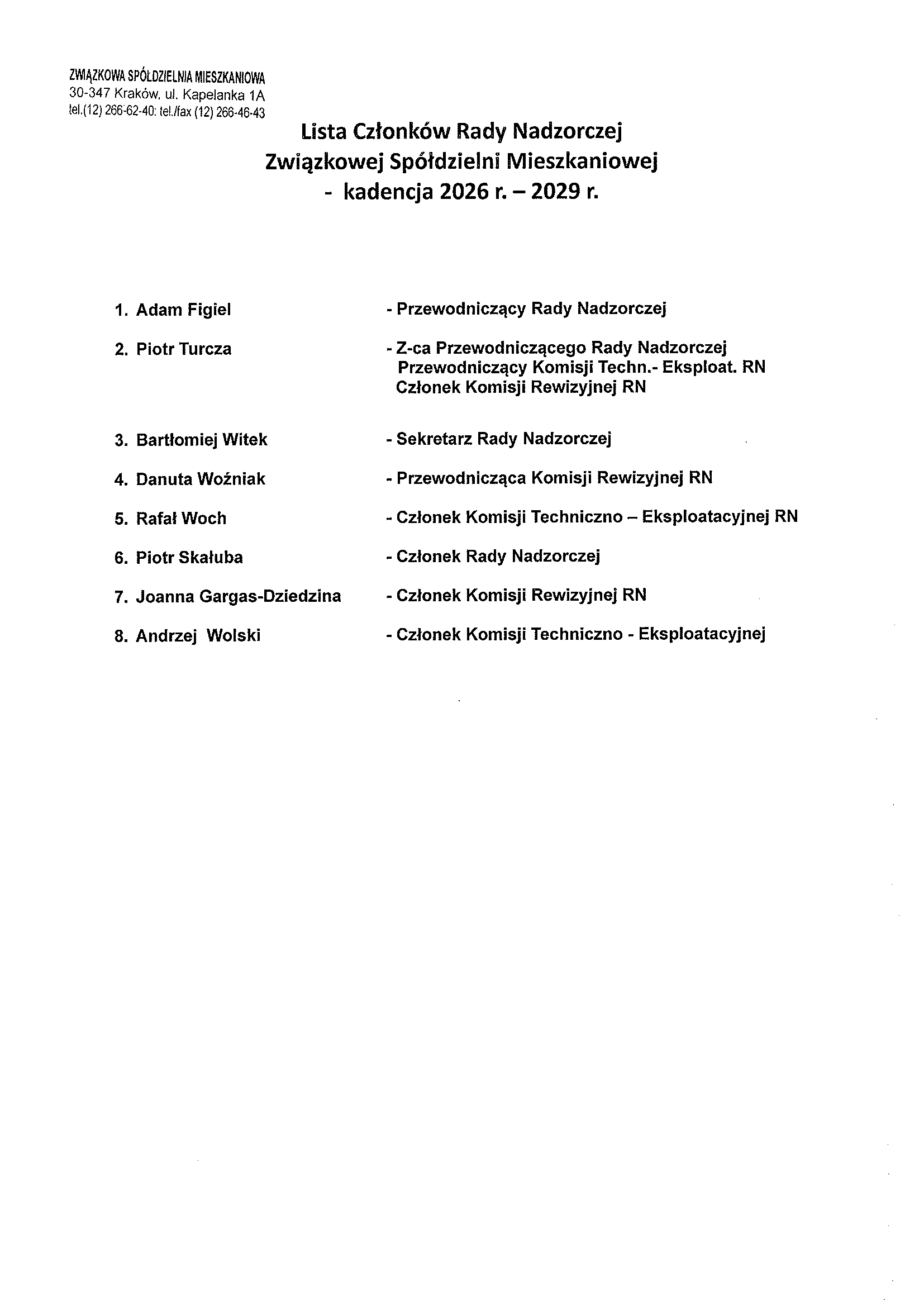 Lista Czlonkow Rady Nadzorczej kadencja 2026 2029 1